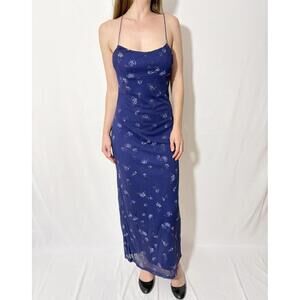Navy Blue Flora Y2K Maxi Dress Byer Too